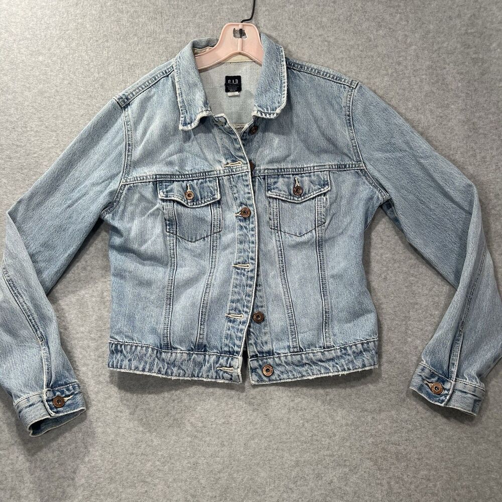 GAP Jean Jacket Size Medium Vintage 2000 Blue Denim Cropped Button Front - Picture 3 of 12